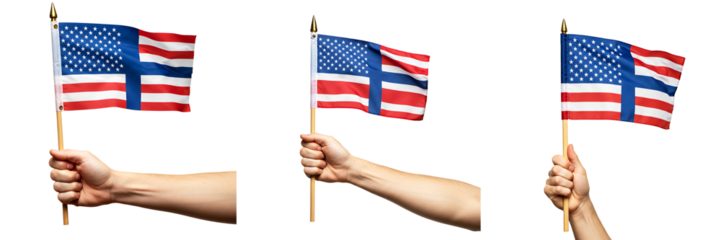 Hand Holding American Flag On Isolated Transparent Background

