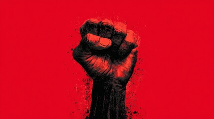 Bold Raised Fist in Vibrant Red Symbolizes Power and Strength