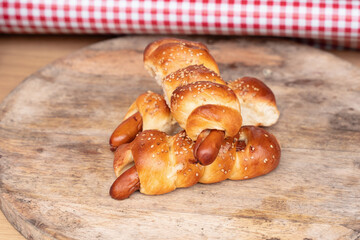 Freshly Baked Sausages Wrapped in Fluffy Dough