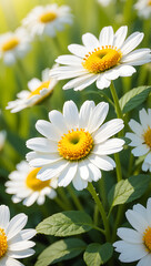Obraz premium Close-up of white daisies blooming in a sunny green field