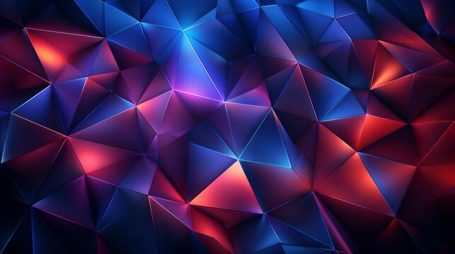 Futuristic Geometric Polygon Background with Neon Blue and Red Light - Ideal for Tech Presentations and Digital Art