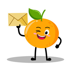 Cute Hand Drawn orange holding an envelope