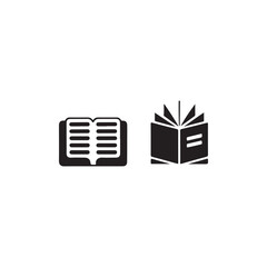 Two book icons, one closed and one open, representing knowledge and learning.Simple, black and white vector graphics of two books.