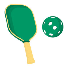 Flat Pickleball Racket and Ball Illustration for Sports Icon, Tournament Poster, Team Logo, Game App and Social Media Promotion