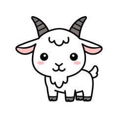 Cute cartoon goat character with small horns and smiling face  