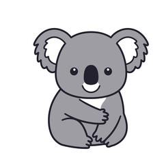 Naklejka premium Cute cartoon koala sitting and smiling with gray fur 