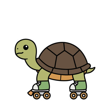 Cartoon turtle roller-skating with a cheerful expression  