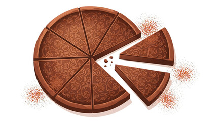 Appetizing chocolate pie with separated slices, perfect for bakery promotions, dessert recipes, holiday feasts, or visualizing business market share, profit, and data,