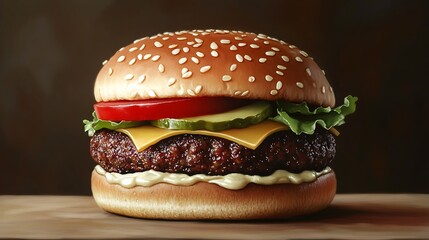 Plant-based impossible burger with grilled vegan patty, avocado slices, and vegan mayo, styled for a trendy vegan café menu 