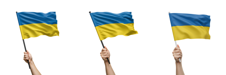 Hand Holding Ukraine Flag Set on Transparent Background

