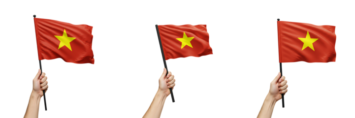 Hand Holding Vietnam National Flag Set On Isolated Transparent Background

