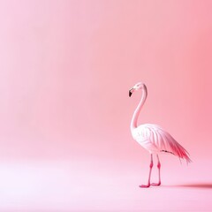 Fototapeta premium Elegant flamingo stands against a pink background