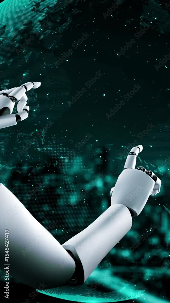 Poster ai robot huminoid uses cloud computing technology to store data on online server . futuristic concep
