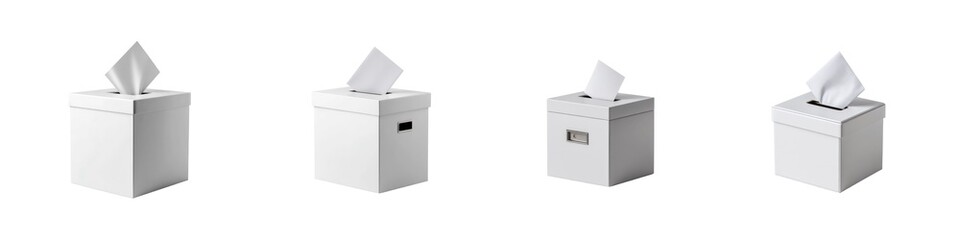 Set of White Ballot Boxes for Voting and Electionsisolated on transparent background