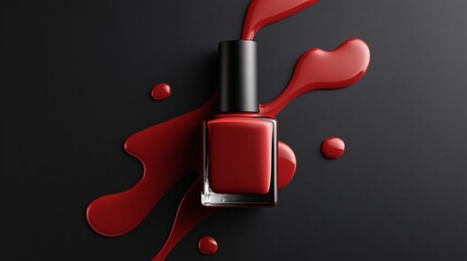 Red Nail Polish Bottled with Dark Background