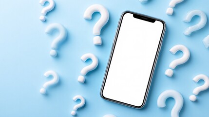 Smartphone with Blank Screen Surrounded by Question Marks