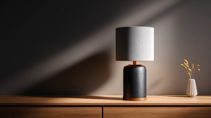 Stylish Table Lamp with Decorative Vase on Wooden Surface