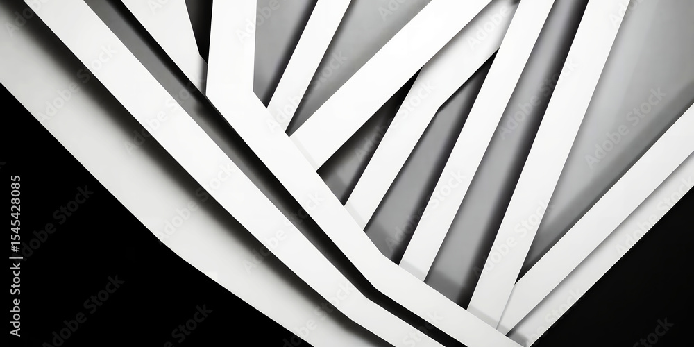 Poster abstract monochrome image featuring intersecting white strips against a dark background