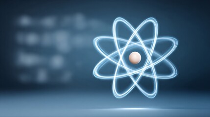 Abstract digital representation of an atom with glowing electrons