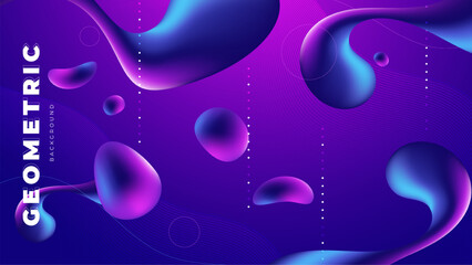 Futuristic Abstract Geometric Liquid Gradient Background with 3D Shapes and Fluid Blobs in Vibrant Purple, Blue, and Pink Tones for Modern Design Projects