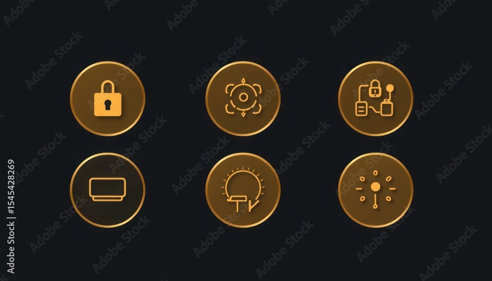 Poster elegant golden icon set representing security, technology and communication concepts