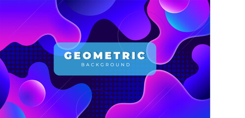 Futuristic Abstract Geometric Liquid Gradient Background with 3D Shapes and Fluid Blobs in Vibrant Purple, Blue, and Pink Tones for Modern Design Projects