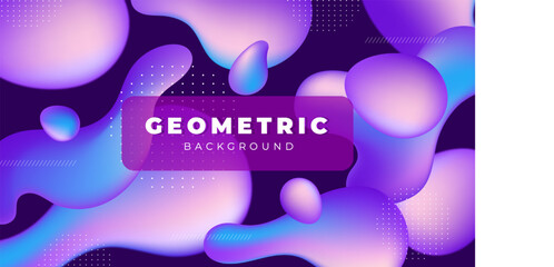 Futuristic Abstract Geometric Liquid Gradient Background with 3D Shapes and Fluid Blobs in Vibrant Purple, Blue, and Pink Tones for Modern Design Projects