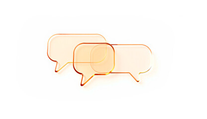 3d glass dialogue on a white background, minimalistic concept, close-up view, the dialogue itself consists of glass of a slightly orange color