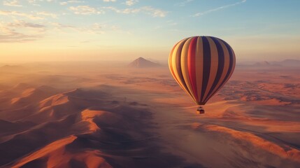 Obraz premium A hot air balloon floating above the vast sandy desert landscape