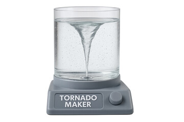 Tornado maker generating a water vortex in a glass cylinder with transparent background