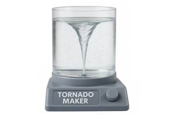Tornado maker generating a water vortex in a glass cylinder with transparent background