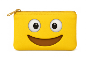 Yellow pencil case showing a smiling face on transparent background