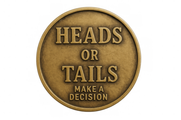Large coin inviting to make a decision, with transparent background