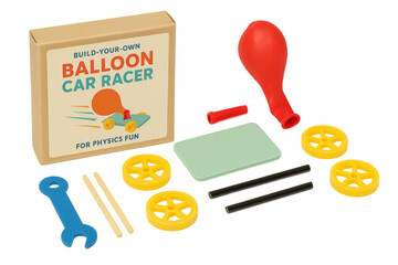 Balloon car racer kit exploding with physics fun on transparent background