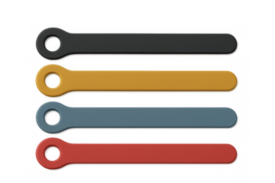Four colorful horizontal banners with rounded ends and holes on transparent background