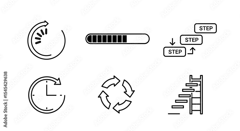 Poster vector illustration showcasing progress indicators, steps, and circular arrows in a linear design st