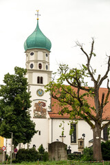 Historic Church of St. Georg with Baroque Onion Dome in Wasserburg on Lake Constance, Germany