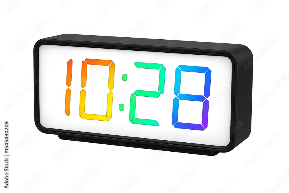 Aufkleber modern colorful digital alarm clock displaying 10:28 on transparent background