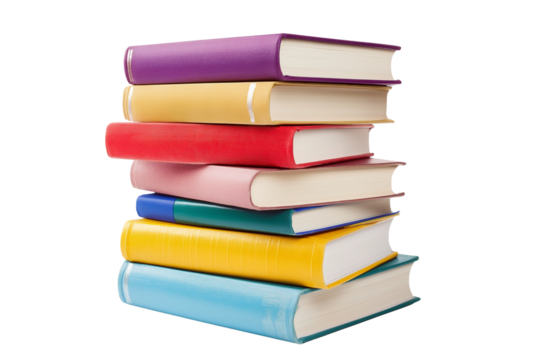 Collection of Books in Various Colors Isolated on White