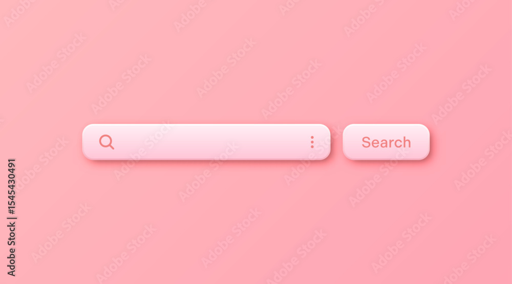 Fototapete Colorful 3d search bar template. Internet browser engine with search box, address bar and text field. UI design, website interface element with web icons and push button. Vector illustration