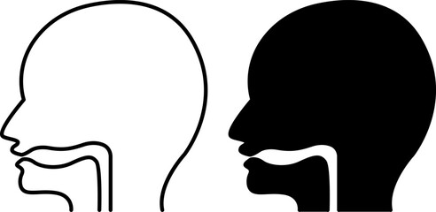 Throat Icons. Black And White Vector Illustration. Part Of The Neck In Front Of The Spinal Column. Human Internal Organ, Medicine. Concept Anatomy