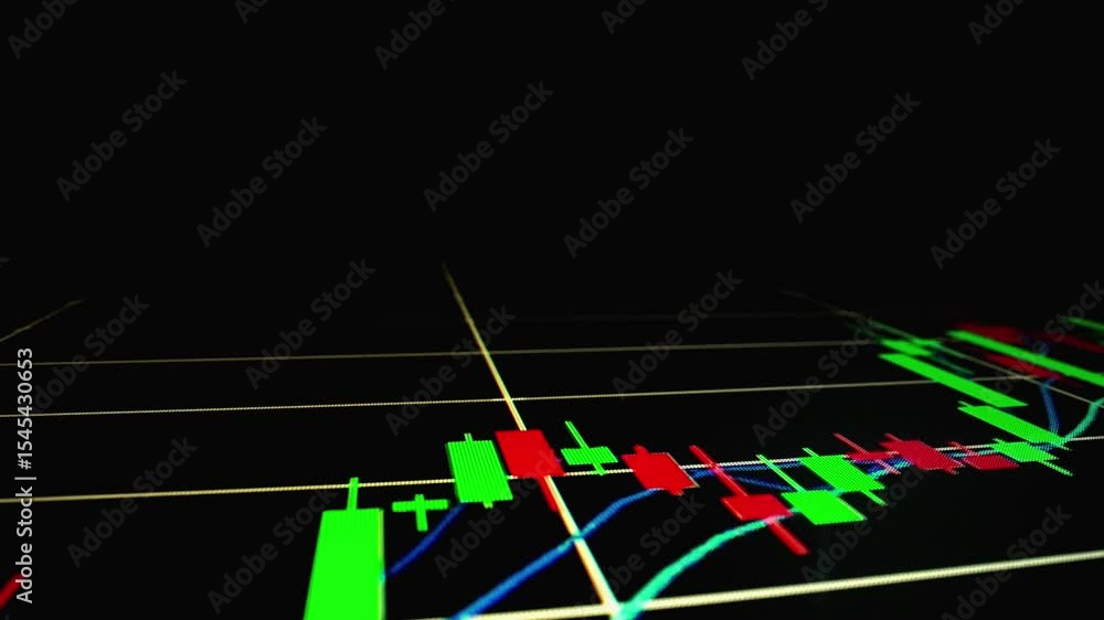 Poster closeup macro shot movement of stock graph displayed on led screen showing growth chart as economic 