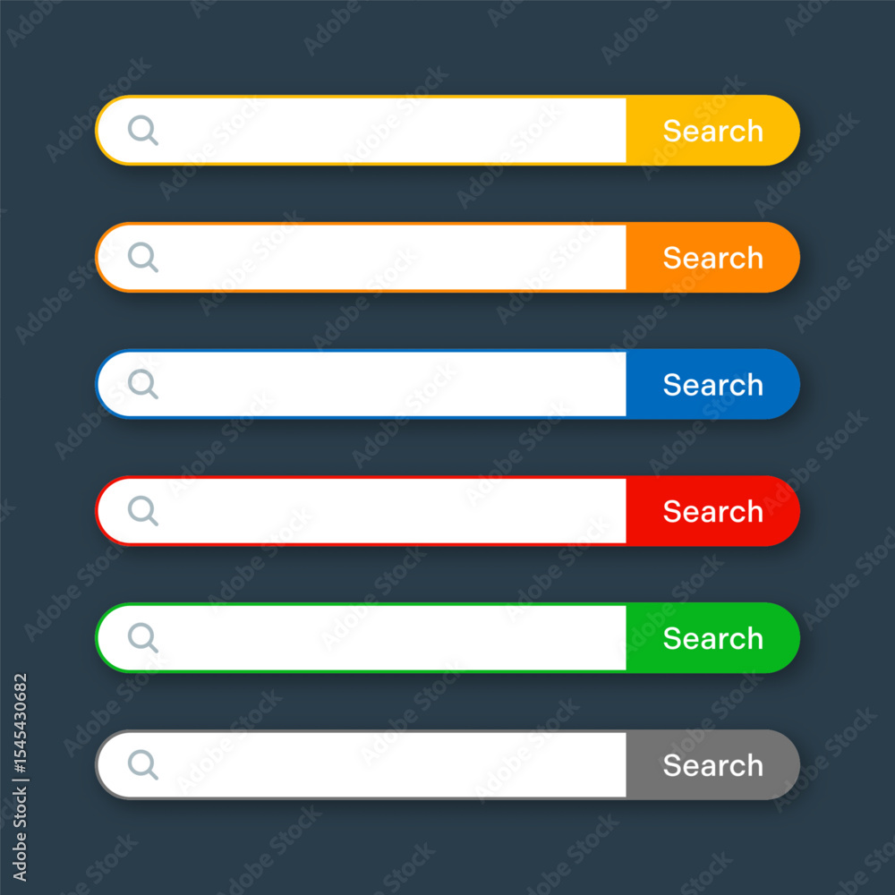 Fototapete Various search bar templates. Internet browser engine with search box, address bar and text field. UI design, website interface element with web icons and push button. Vector illustration