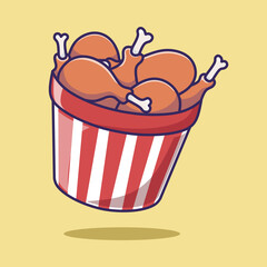Fried Chicken With Bucket Cartoon Vector Icon Illustration.