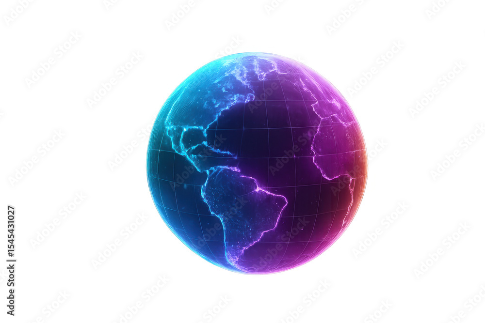 Aufkleber rotating luminous digital globe highlighting americas, featuring technological grid network, represe