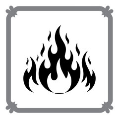 Vector fire icon set with burning flame signs and warning symbols