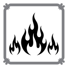 Vector fire icon set with burning flame signs and warning symbols