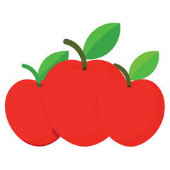 Digital illustration of three red apples with green leaves. Ideal for food packaging, healthy eating, organic branding, nutrition visuals, and fruit-themed design projects.