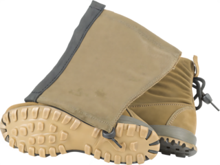 Beige hiking boots with gaiters isolated on a white background png