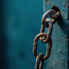 Fototapeta premium Rusty chain linked to a weathered door